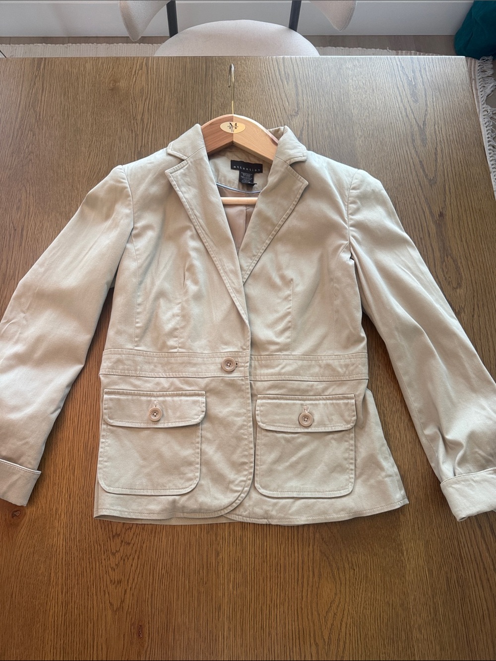 attention Light Beige Single-Button Cotton Blazer